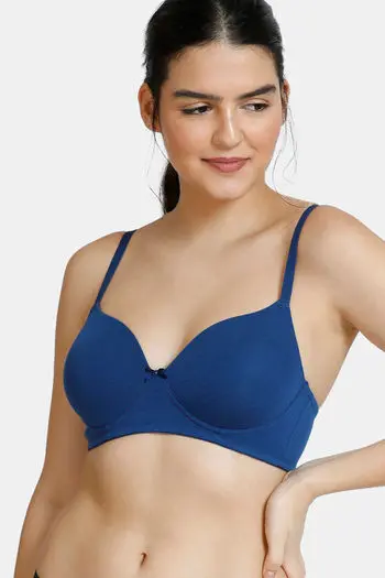 Zivame-Beautiful Basics Padded Non Wired 3/4th Coverage T-Shirt Bra -Navy Peony