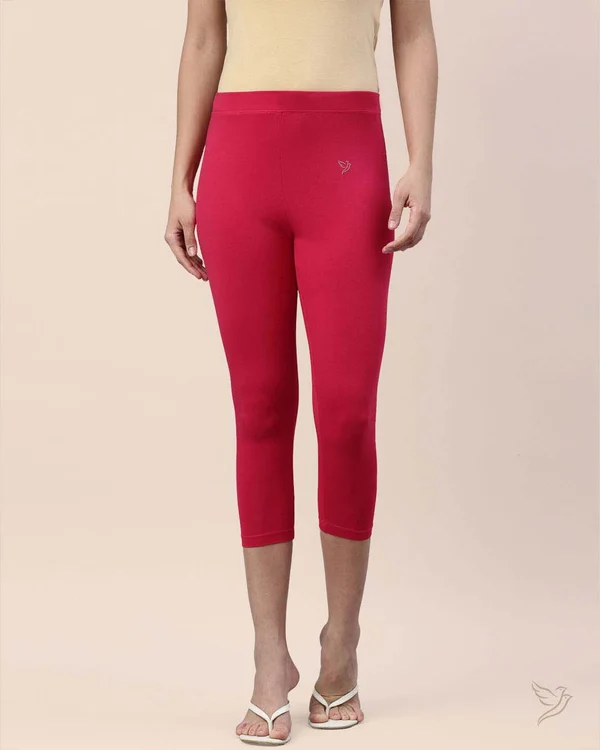 Twin Birds-Cotton Capri Legging - Pink Paradise