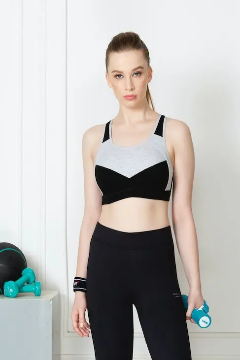 Van Heusen Proactive Women Black Colour Blocked Anti Bacterial Wireless Racerback Sports Bra