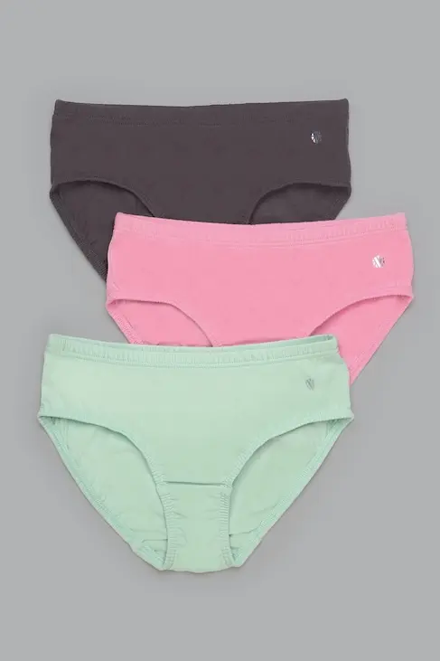 Van Heusen Girls Assorted Pack of 3 Solid Ultra Soft No Marks Waistband Hipster Panty 