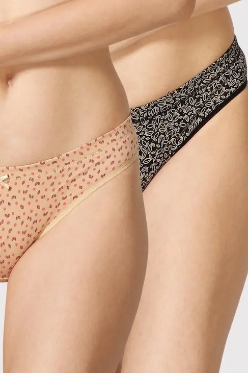 Van Heusen Women Assorted Pack of 2 Allover Print Anti Bacterial No Marks Waistband Bikini Panty