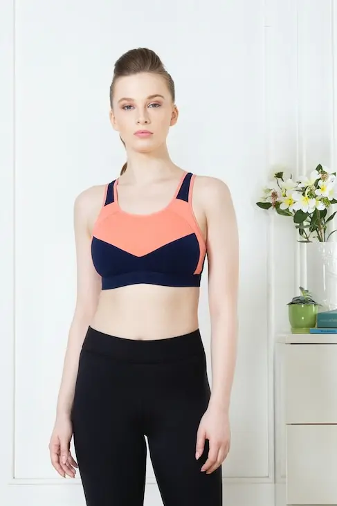 Van Heusen Proactive Women Navy Colour Blocked Anti Bacterial Wireless Racerback Sports Bra