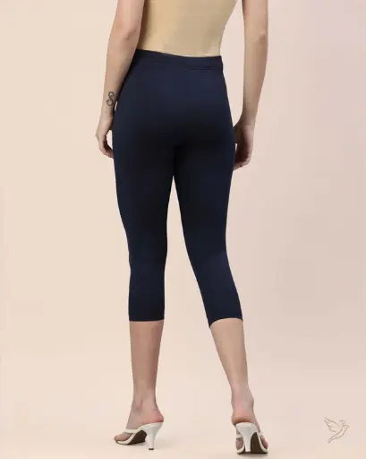 Twin Birds-Cotton Capri Legging - Navy Classic
