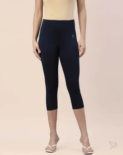 Twin Birds-Cotton Capri Legging - Navy Classic