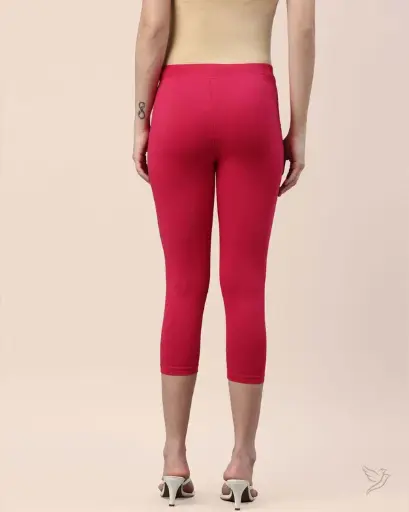 Twin Birds-Cotton Capri Legging - Pink Paradise