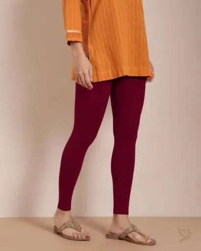 Twin Birds-Cotton Ankle Legging - Mehandi Maroon