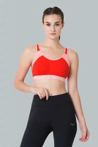 Van Heusen Proactive Women Tomato Red Colour Blocked Anti Bacterial Wireless Sports Bra