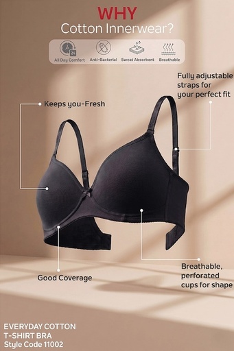Van Heusen Women's Black Solid Anti-Bacterial Wireless Bra