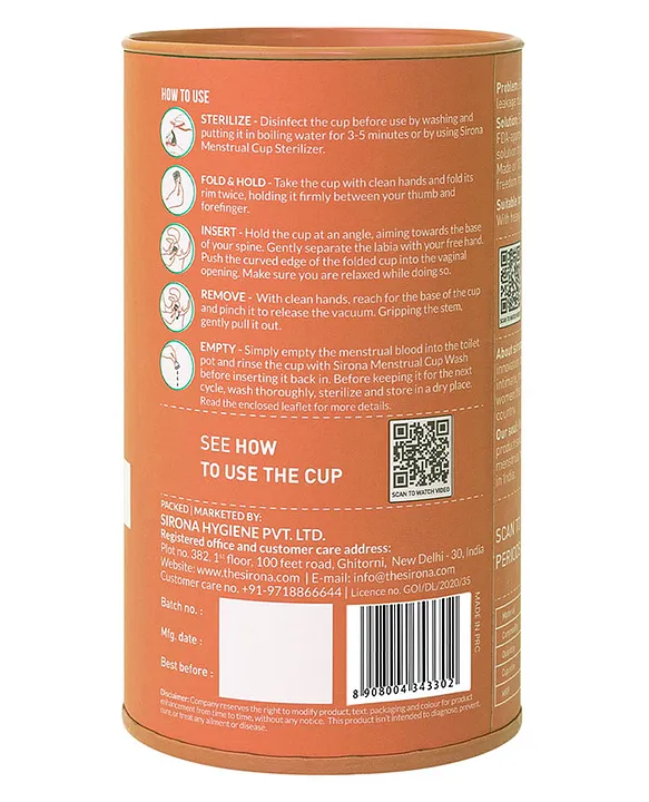 [Menstrual cup-Single pack-M] Sirona-Menstrual Cup Single Pack - Medium
