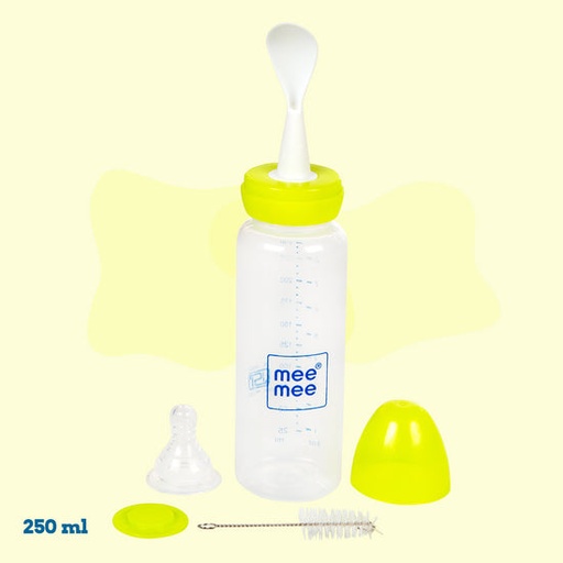 [MM-FP 6A GRN] Mee Mee-2 In 1 Baby Feeding Bottle With Detachable Spoon (250ml)