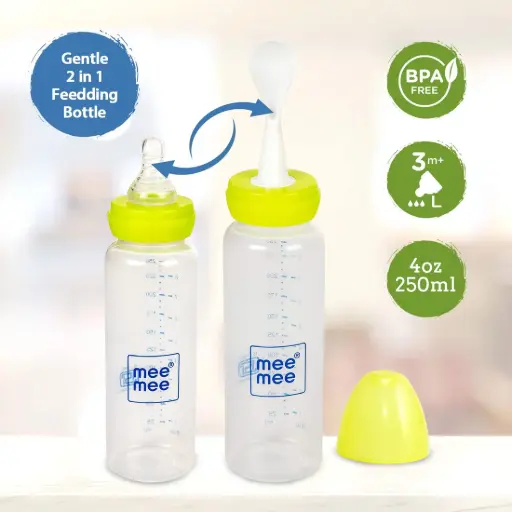[MM-FP 6A GRN] Mee Mee-2 In 1 Baby Feeding Bottle With Detachable Spoon (250ml)