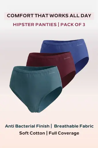Van Heusen Women Dark Assorted Solid Pack of 3 Solid Anti Bacterial No Marks Waistband Hipster Panty