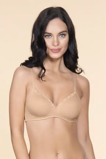  Amante-Cotton Casuals Padded Non-Wired Lace T-Shirt Bra - Nude