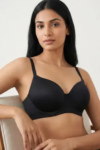 Zivame-Padded Non Wired 3/4th Coverage T-Shirt Bra -Anthracite