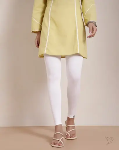 Twin Birds- Cotton Ankle Legging - Pearl white