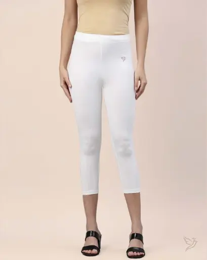 Twin Birds-Cotton Capri Legging - Pearl White